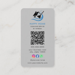 Professional House Cleaning Services Logo Qr Code Business Card