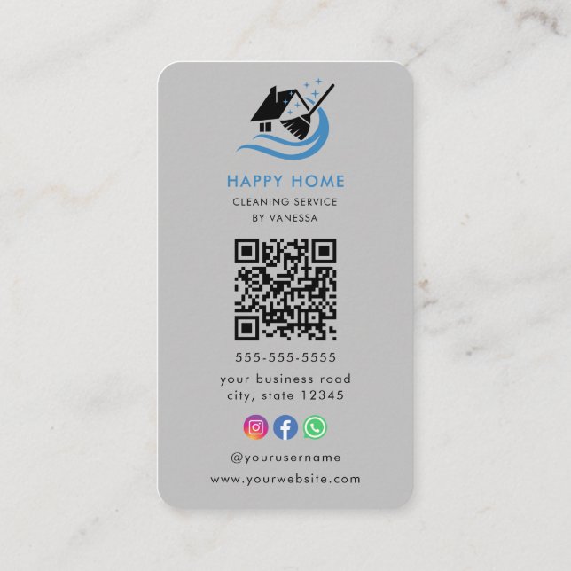 Professional House Cleaning Services Logo Qr Code Business Card (Back)