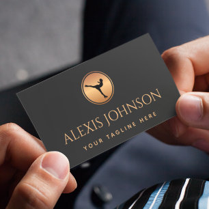 Professional Ice Skating Coach Gold & Black Logo Business Card
