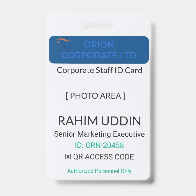 Professional Identification Workplace Badge | Corp ID Badge (Front)