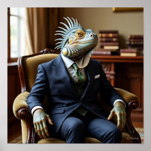 Professional Iguana in a Business Suit Poster