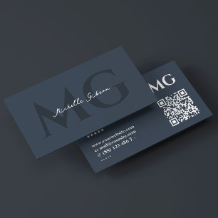 Professional Initials Minimal Charcoal Blue Business Card