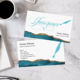 Professional Insurance Agent Teal Agate Gold Business Card