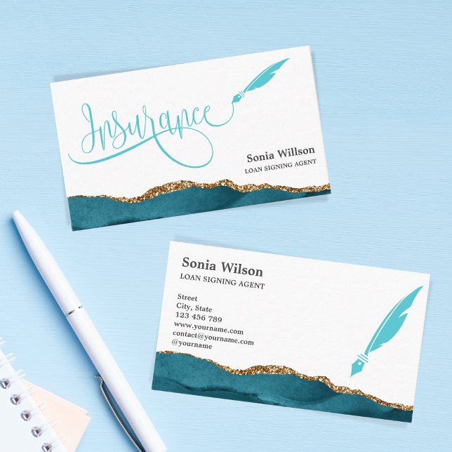 Professional Insurance Agent Teal Agate Gold Business Card (Creator Uploaded)