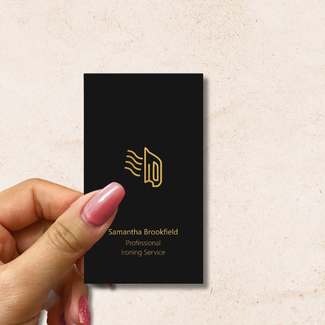 Professional  Ironing Services Black Gold Elegant Business Card (Creator Uploaded)