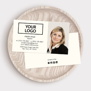 Professional Ivory White Add Photo Business Card
