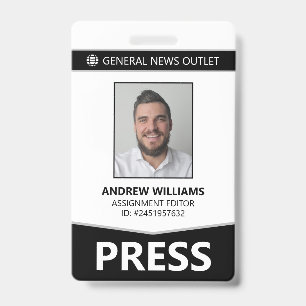 Professional Journalist Press Pass ID Badge