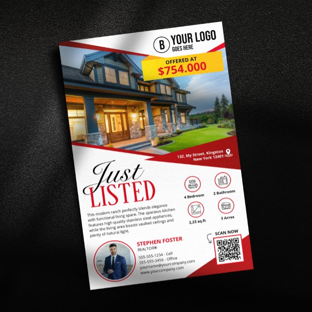 Professional Just Listed Real Estate Agent Broker  Flyer (Creator Uploaded)