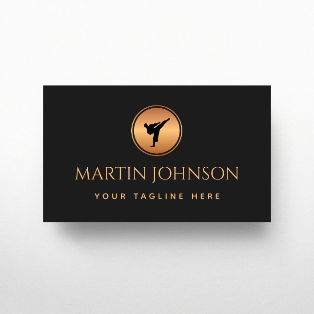 Professional Karate Instructor Gold & Black Logo Business Card (Creator Uploaded)