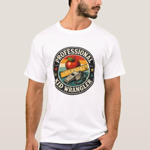 Professional Kid Wrangler Teacher Retro Badge T-Shirt