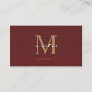 Professional Knit Tweed Red Maroon Gold Monogram Business Card