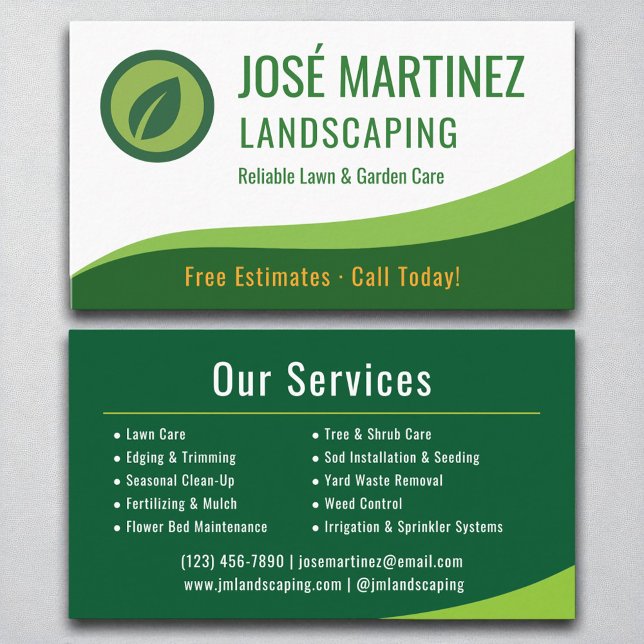 Professional Landscaping Green Lawn Care Business Card (Creator Uploaded)