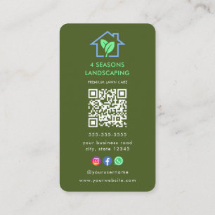 Professional Landscaping Lawn Care Logo Qr Code Business Card