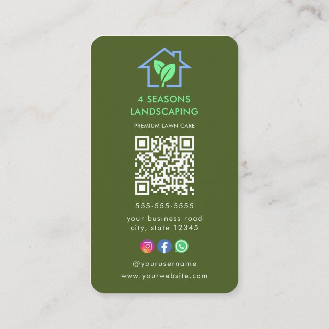 Professional Landscaping Lawn Care Logo Qr Code Business Card (Back)