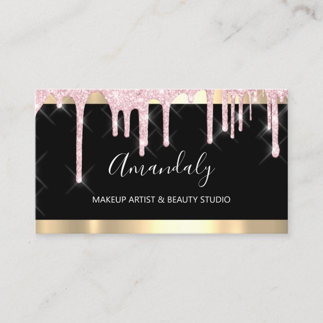 Professional Lash Makeup Artist Black Pink Drips Business Card (Front)