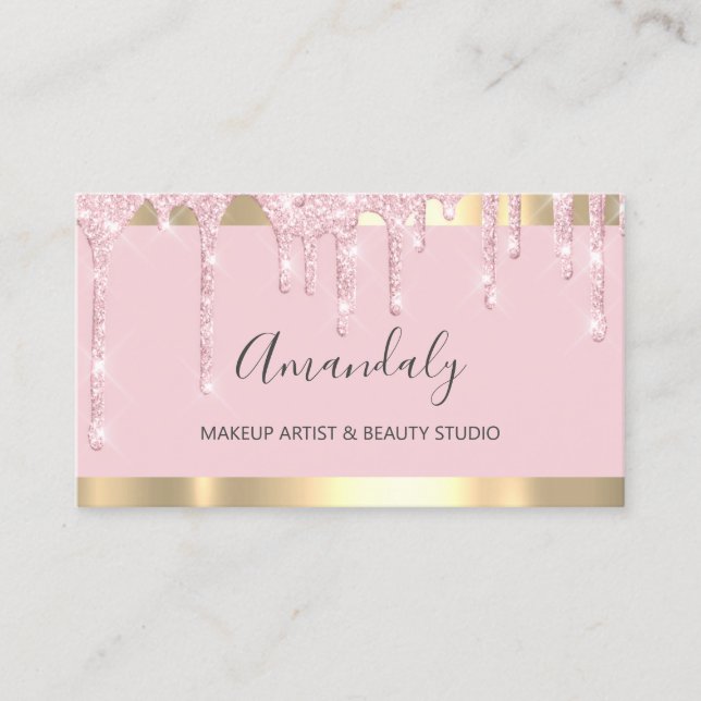 Professional Lash Makeup Artist Pink Glitter Drips Business Card (Front)