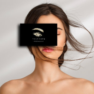 Professional Lashes Brows Makeup Logo Gold Black Business Card