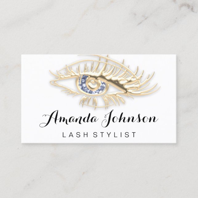 Professional Lashes Brows Makeup Logo Gold Blue Business Card (Front)