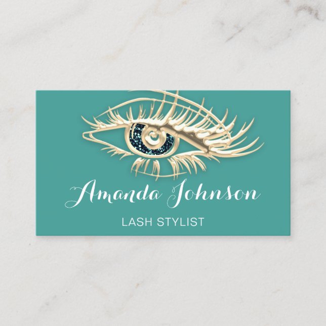 Professional Lashes Brows Makeup Logo Gold Green Business Card (Front)
