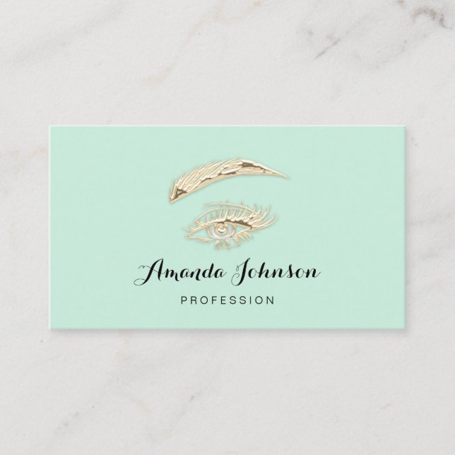 Professional Lashes Brows Makeup Logo Gold Green Business Card (Front)