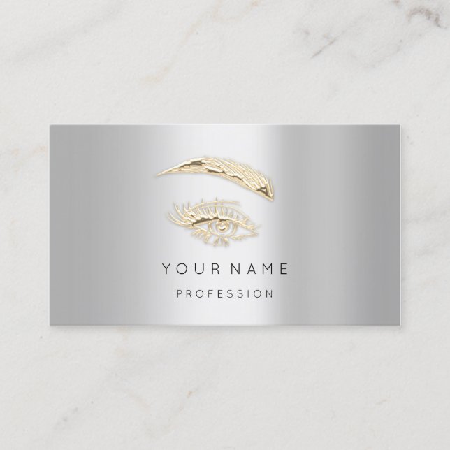 Professional Lashes Brows Makeup Logo Gold Grey Business Card (Front)