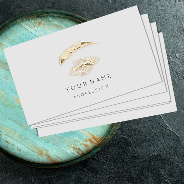 Professional Lashes Brows Makeup Logo Gold Grey Business Card (Professional Lashes Brows Makeup Logo Gold Gray Business Card)