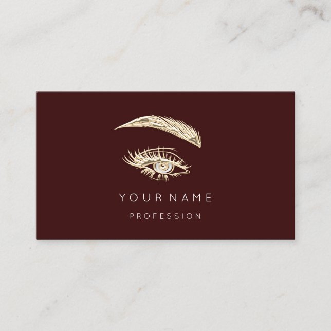 Professional Lashes Brows Makeup Logo Gold maroon Business Card (Front)