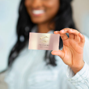 Professional Lashes Brows Makeup Logo Gold Rose QR Business Card