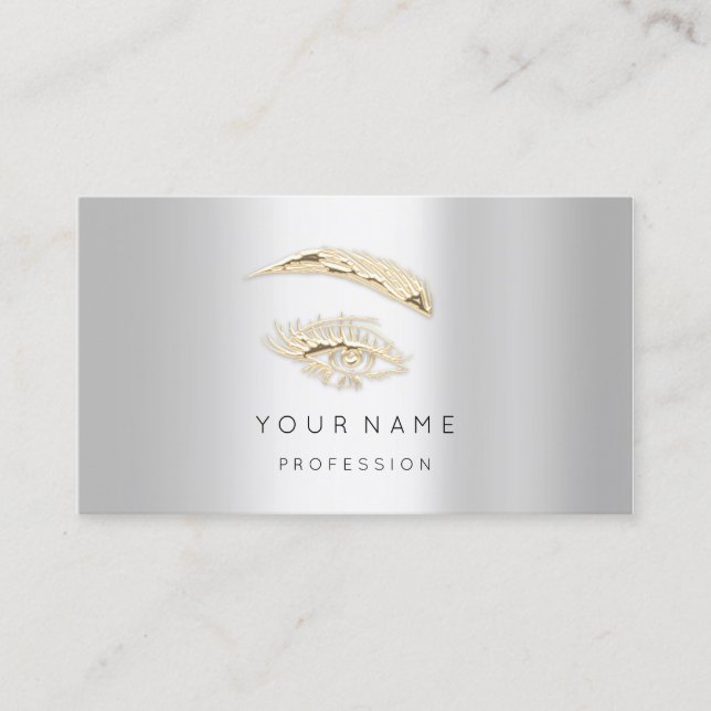 Professional Lashes Brows Makeup Logo Gold Silver Business Card (Front)
