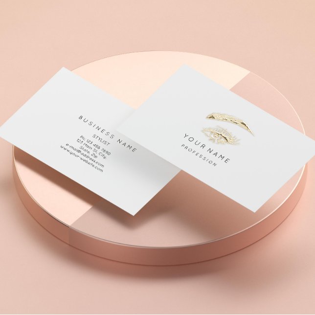 Professional Lashes Brows Makeup Logo Gold White   Business Card (Creator Uploaded)