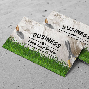 Professional Lawn Care & Landscaping Grunge Wood Business Card