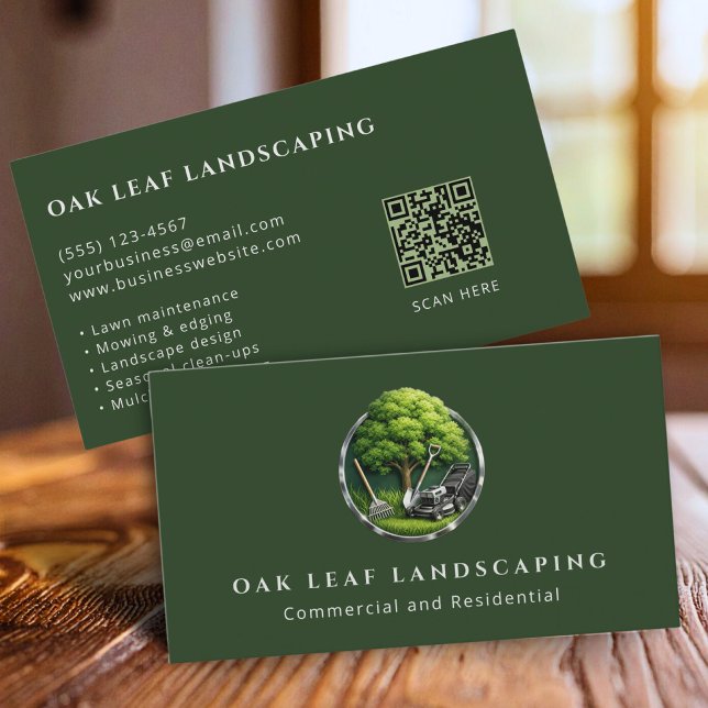 Professional Lawn Care Landscaping Service QR Code Business Card (Creator Uploaded)