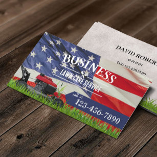 Professional Lawn Care & Landscaping US Flag Business Card