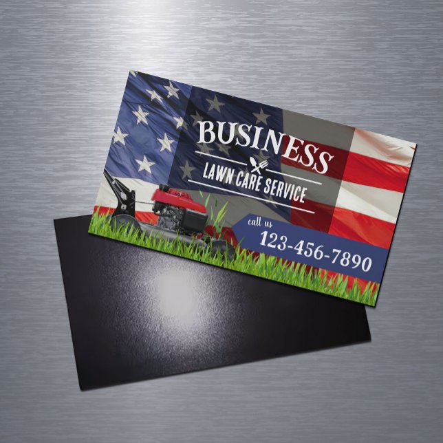 Professional Lawn Care & Landscaping US Flag Magnetic Business Card (Creator Uploaded)