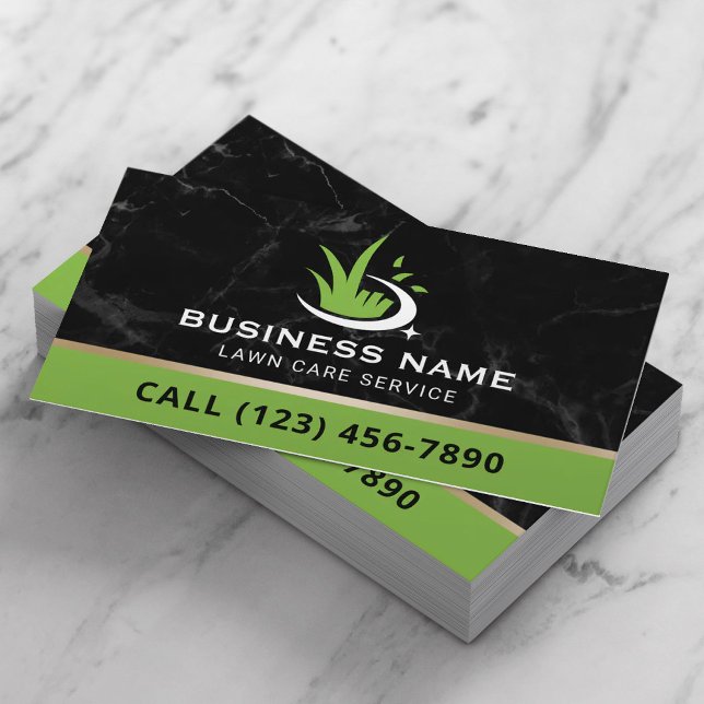 Professional Lawn Care Logo Modern Black Marble Business Card (Creator Uploaded)