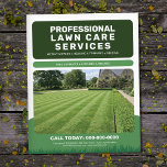 Professional Lawn Care Services Flyer<br><div class="desc">A clean & professional lawn care promotional flyer design featuring vibrant green colors, crisp typography and a customizable photo of a perfectly manicured suburban lawn with neat edge trimming and mowing patterns. It might be appropriate for those who work in the landscaping industry, including professional gardeners and lawn care services,...</div>