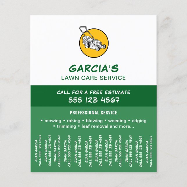 Professional Lawn Mower Service Tear Off Strips Flyer (Front)