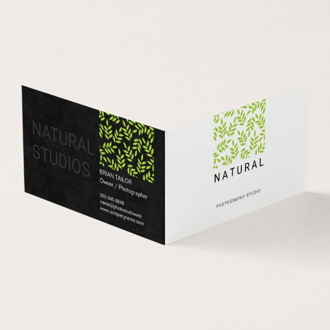 Professional Leaves Pattern Business Card (Outside)