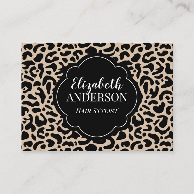 Professional Leopard Print Hair Stylist Business Card (Front)