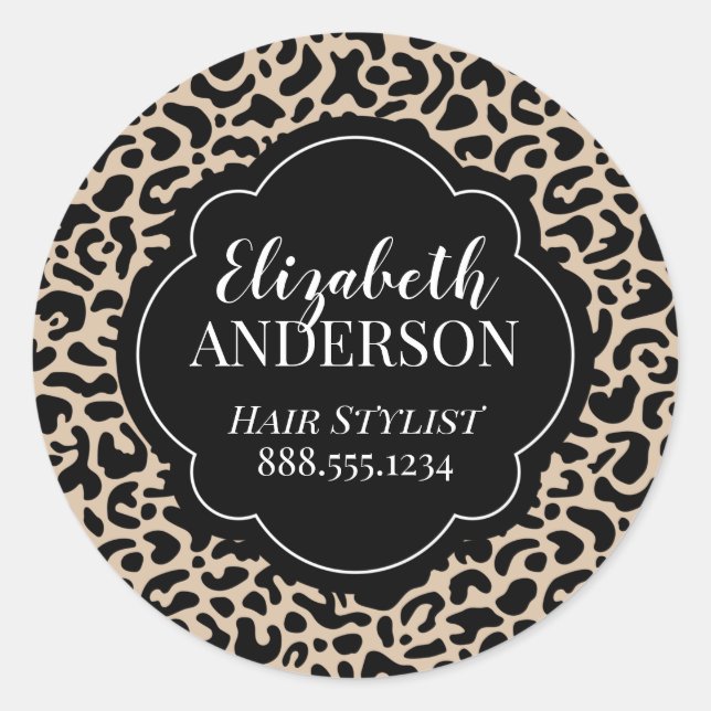 Professional Leopard Print Hair Stylist Classic Round Sticker (Front)