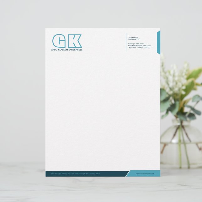 Professional Light & Dark Teal Letterhead (Standing Front)