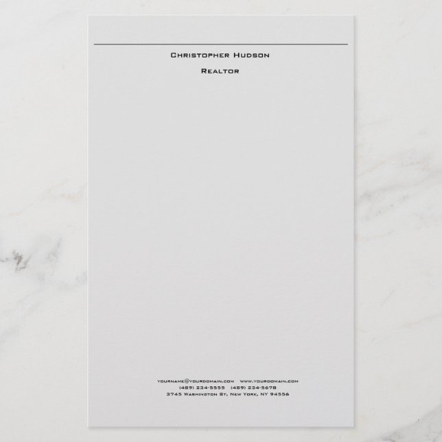 Professional Light Grey Simple Plain Stationery (Front)