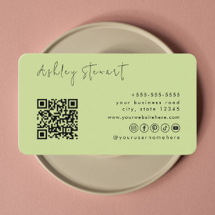 Professional Lime Green Qr Code Minimal Script Business Card