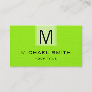 Professional Lime Solid Colour Monogram Business Card