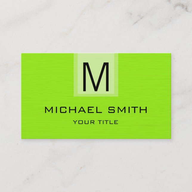 Professional Lime Solid Colour Monogram Business Card (Front)