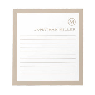 Professional Lined Beige White Monogram Notepad