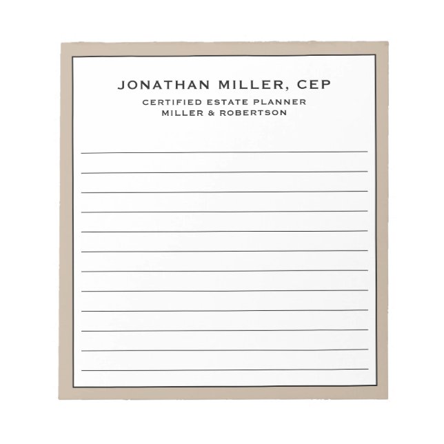 Professional Lined Name Title Company Notepad (Front)