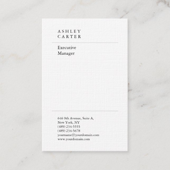Professional linen elegant plain minimalist modern business card (Front)