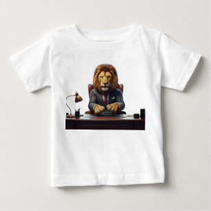 Professional Lion Boss in Suit at Office Desk Lead Baby T-Shirt