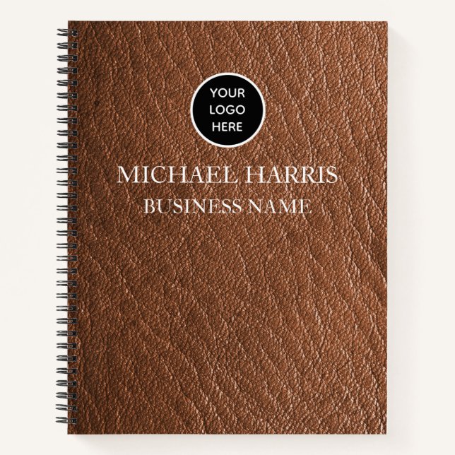 Professional Logo Brown Leather Monogram Business Notebook (Front)